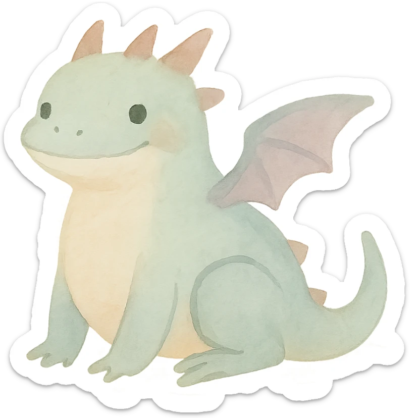 watercolor art of a dragon and frog fused together, cute and soft colors sticker