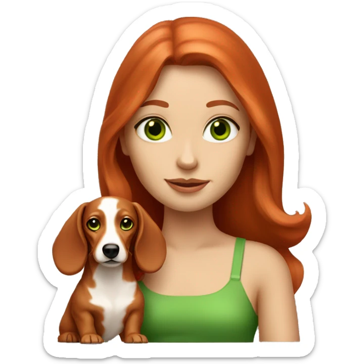 red head women with green eyes and her cream long hair dachshund sticker