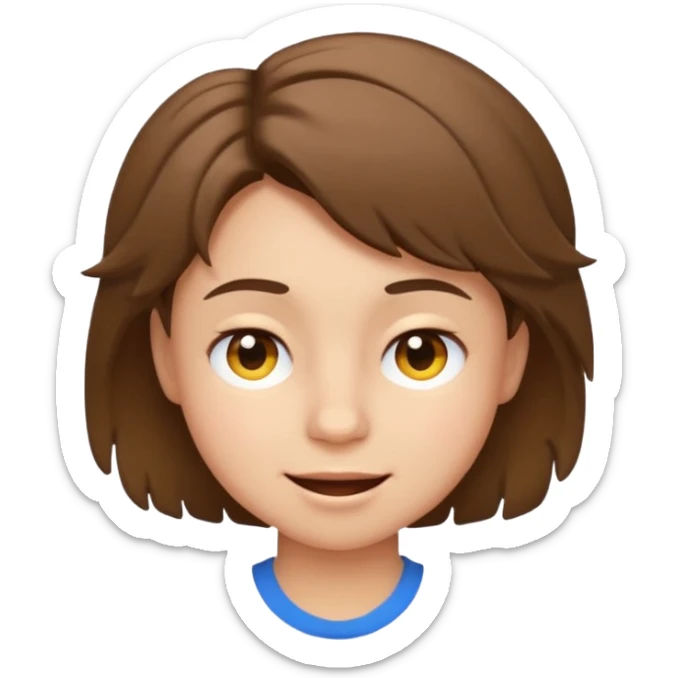 face of young person with short tousled brown hair, light skin, winking expression, emoji style sticker