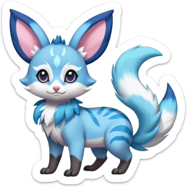 Rare realistic cute adorable epic aesthetic colorful Amaura-Sylveon-Glaceon-Civet-Genet-species-Fakemon-hybrid-creature, with markings, full body sticker
