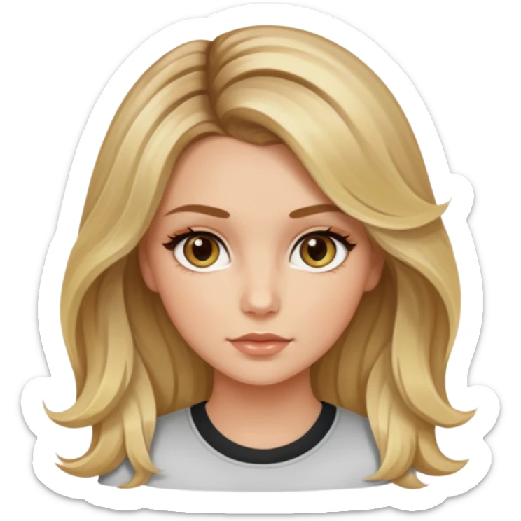 White girl hazel eyes with medium voluminous hair with blonde highlights balayage sticker