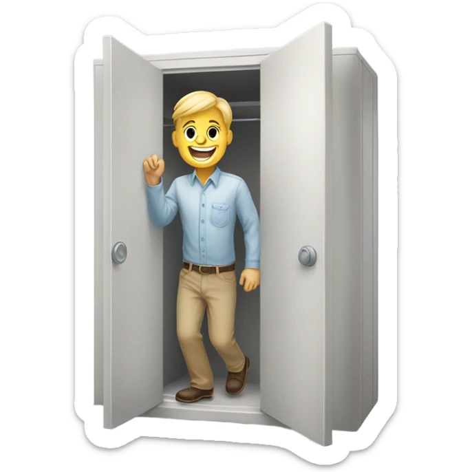 Can you create an emoji that means a white person getting out of the closet with a happy face.  sticker