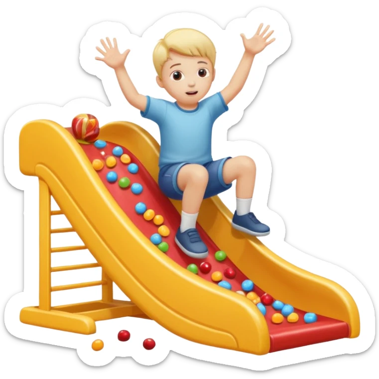un niño blanco tirandose por un tobogan con dulces en las manos sticker