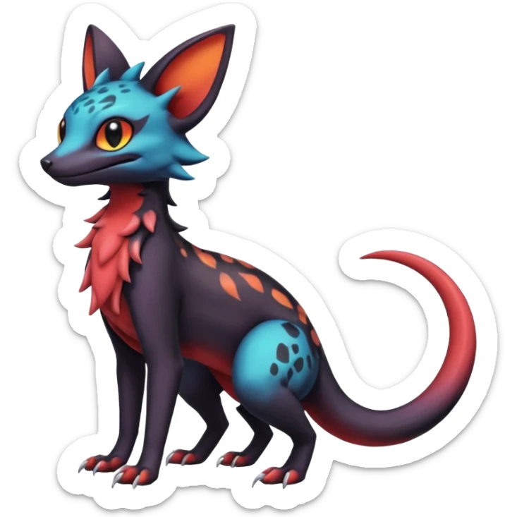Dark magma-gradients-colored Salandit-Umbreon-Genet-Noivern-Noibat-Serval-Hybrid (Full body) sticker