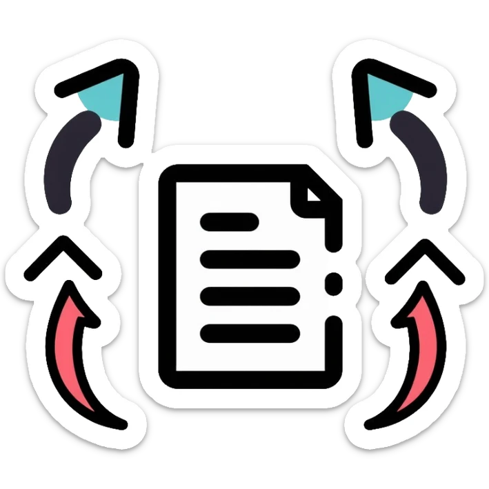 File monitoring icon with arrows showing sending and receiving of files, document with bidirectional arrows sticker