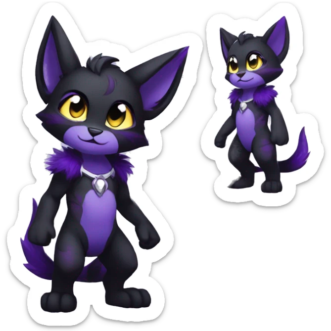Anthro-Edgy-Cool-Black-Purple-Contrast-Colors-Fantasy-Fur-Sona-Chibi-Shiny-Fakémon-Hybrid full body sticker