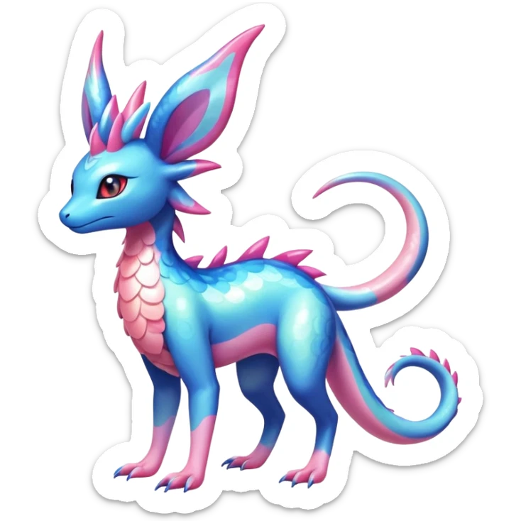 Colorful Shiny Exotic Amaura-Salandit-Aurorus-Sylveon-Fakémon-hybrid-creature (full body)  sticker