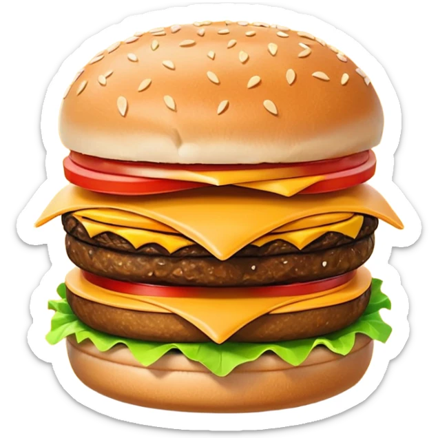 A clean and simple icon of fast food in emoji-style illustration. A burger with fries, nuggets and shawarma, bright and bold colors, simple shapes, flat design, high contrast, inviting and appetizing. sticker