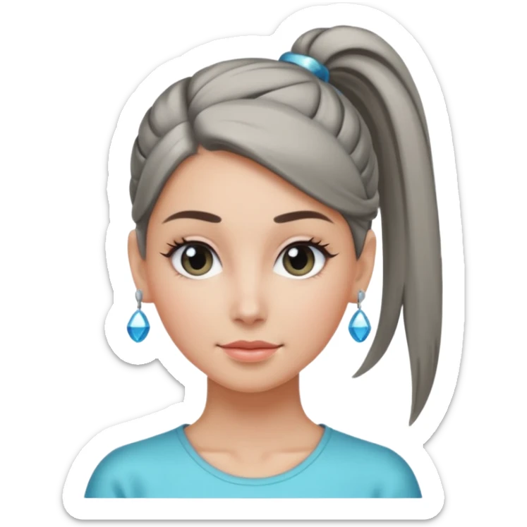 A cool woman with her hair tied in a ponytail, sparkling gray eyes, and smooth, fair skin; very beautiful. sticker