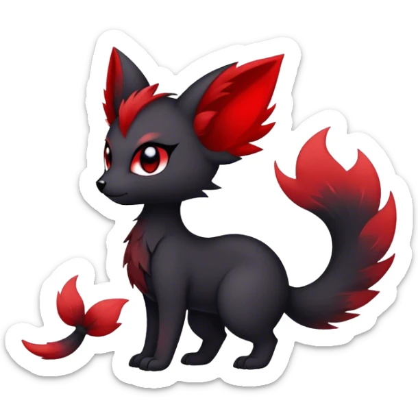 Kawaii dark edgy black and red fantasy ethereal fursona Fakemon with tufted tail sticker
