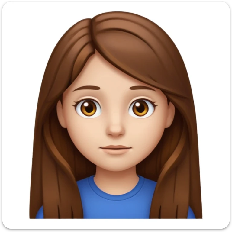teen emoji girl with long brown hair, brown eyes, neutral expression, white background sticker