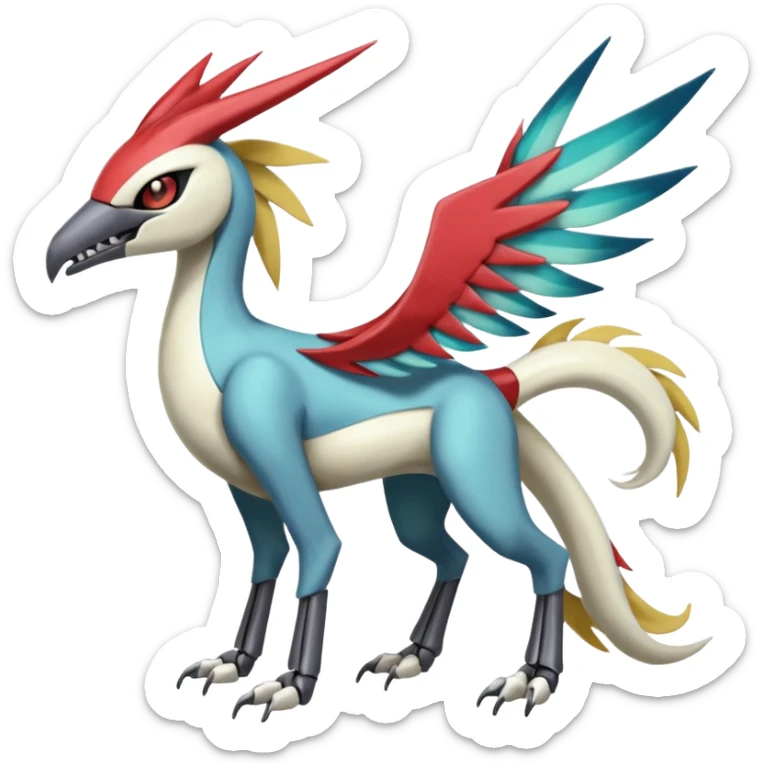 Colorful Skeletal masked armored Meloetta-Latias-Manectric-Silvally-Raikou-Pokémon-Digimon-Fakémon-fusion-hybrid-creature, full body sticker