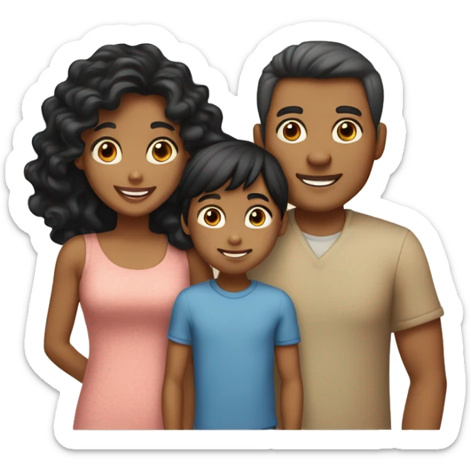 Family of 4; MOM IS A TAN SKIN GIRL, with LONG WAVY BLACK HAIR and BANGS; DAD IS A LIGHT BROWN SKIN BOY, with SHORT STRAIGHT BLACK HAIR; YOUNG GIRL IS A TAN SKIN GIRL, with LONG BROWN CURLY HAIR; YOUNGER SON IS A FAIR SKIN BOY, with SHORT BLACK HAIR sticker
