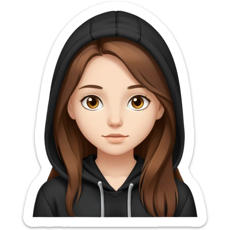 beautiful girl with long brown hair in black hoodie  sticker