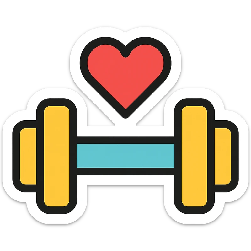 dumbbell with a heart symbol, representing fitness and healthcare, modern icon style sticker