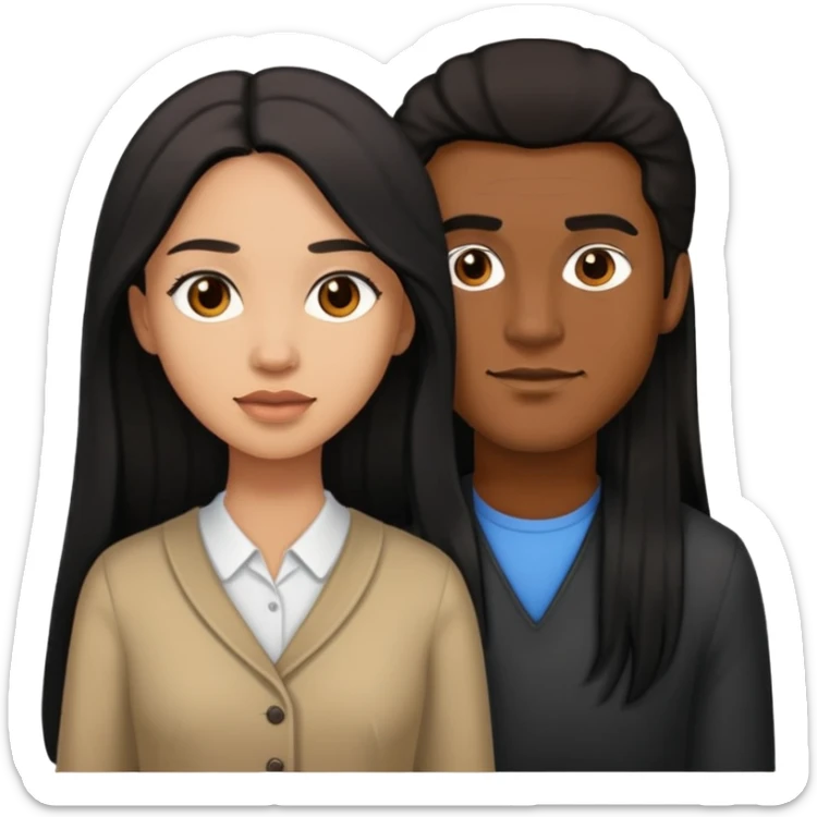Man with light skin, brown hair and light skin with a  woman with long  black hair and brown skin sticker