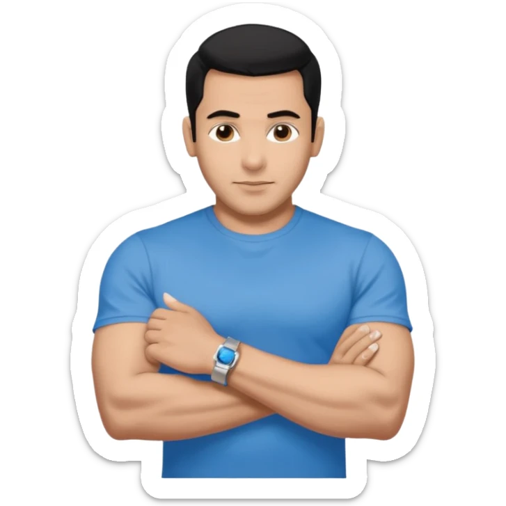 pretty bratz emoji of salman khan wearing a black tee, silver- blue bracelet, black hair sticker