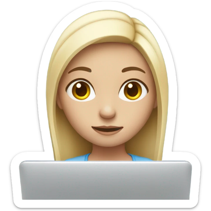 a girl in front of laptop, focused. White Skin sticker