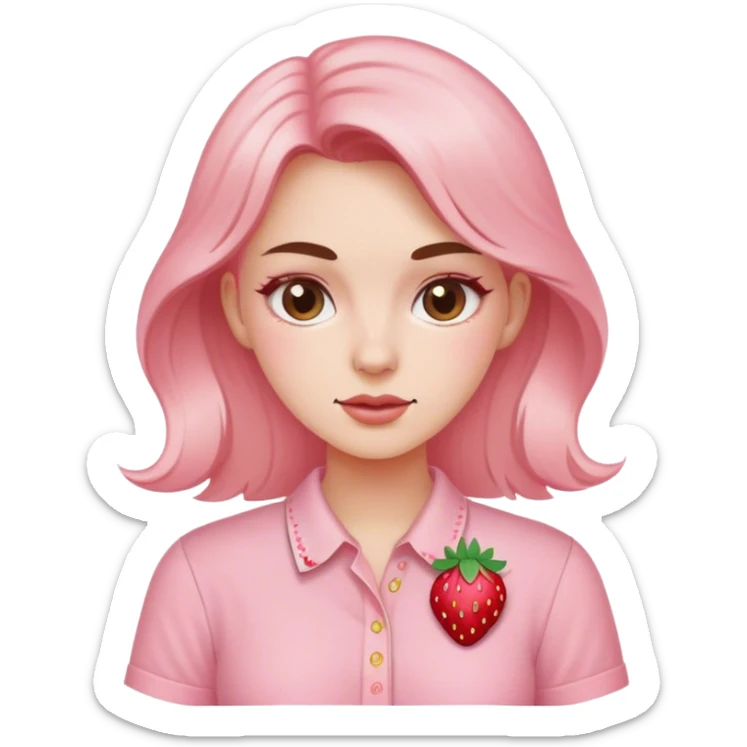 pastel pink women's shirt with a strawberry embroidered in the center sticker