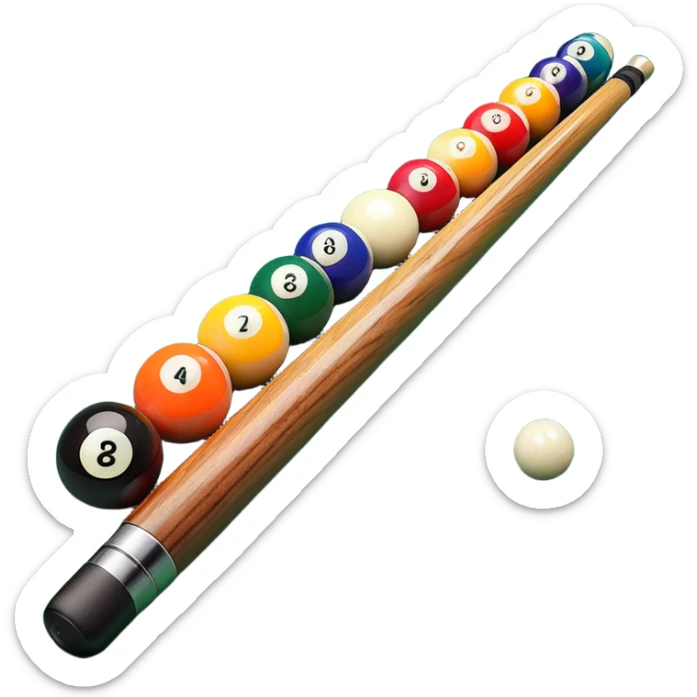 A close-up of a pool cue aimed at a set of colorful billiard balls resting on a green felt table. The focus is on the cue stick and the arrangement of balls, with subtle details of the game’s texture and atmosphere, emphasizing the precision and skill of billiards. sticker