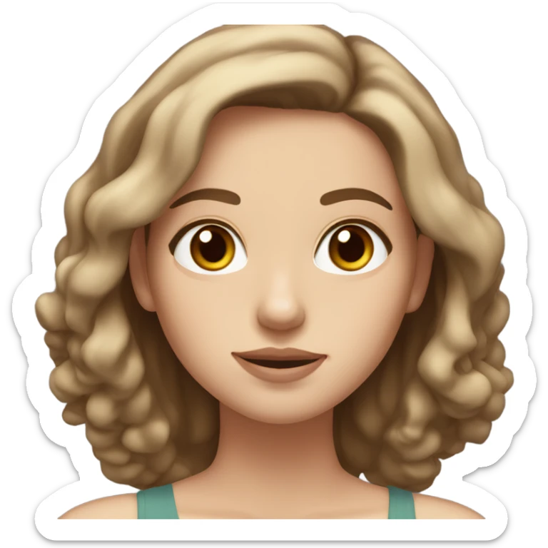 a white girl with shoulder length brown hair, brown eyes, small rosy lips sticker
