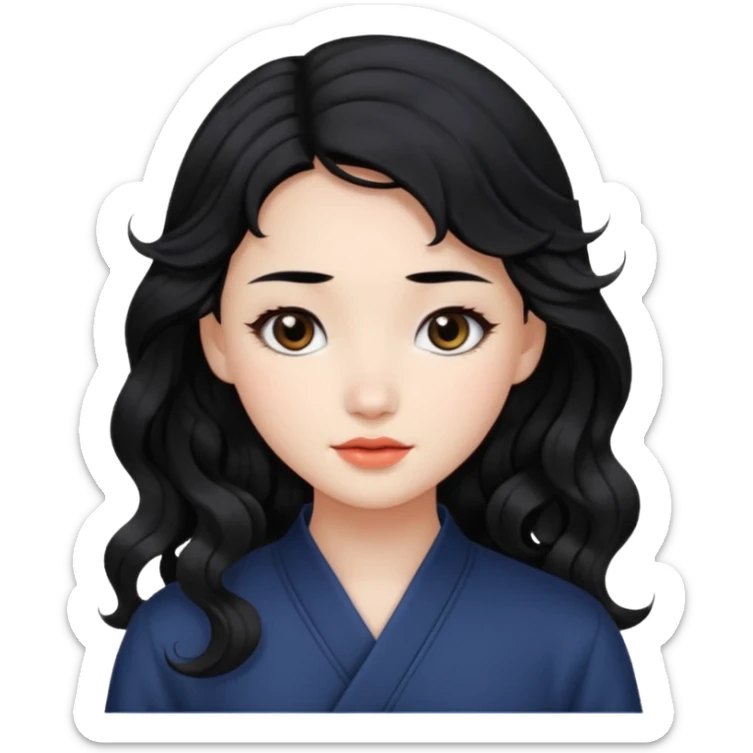 Beautiful girl,Black hair,wavy hair，long hair,Black eyes,Chinese sticker