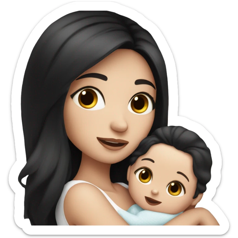 mom holding newborn baby girl with blue eyes white skin and black hair and white skin newborn girl bab white skin black hair sticker