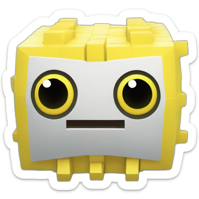 cube yellow fugu fish with two fins in minecraft style full size sticker