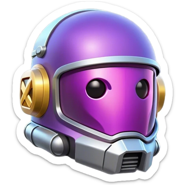 Clash of Clans aesthetic: Cinematic Playful 3D Isometric Space Helmet Emoji, rendered in a 3D vector-style similar to standard emojis with minimal shading and bold, simplified shapes. A compact, distinct form with signature details, softly glowing with a futuristic sci-fi warfare charm. Simplified yet unmistakably iconic, highly detailed and consistent, glowing with a soft radiance and high shine. Stylized with a touch of high-tech brilliance and a soft glowing outline, capturing the essence of a beloved gaming relic with a friendly, playful manner! sticker