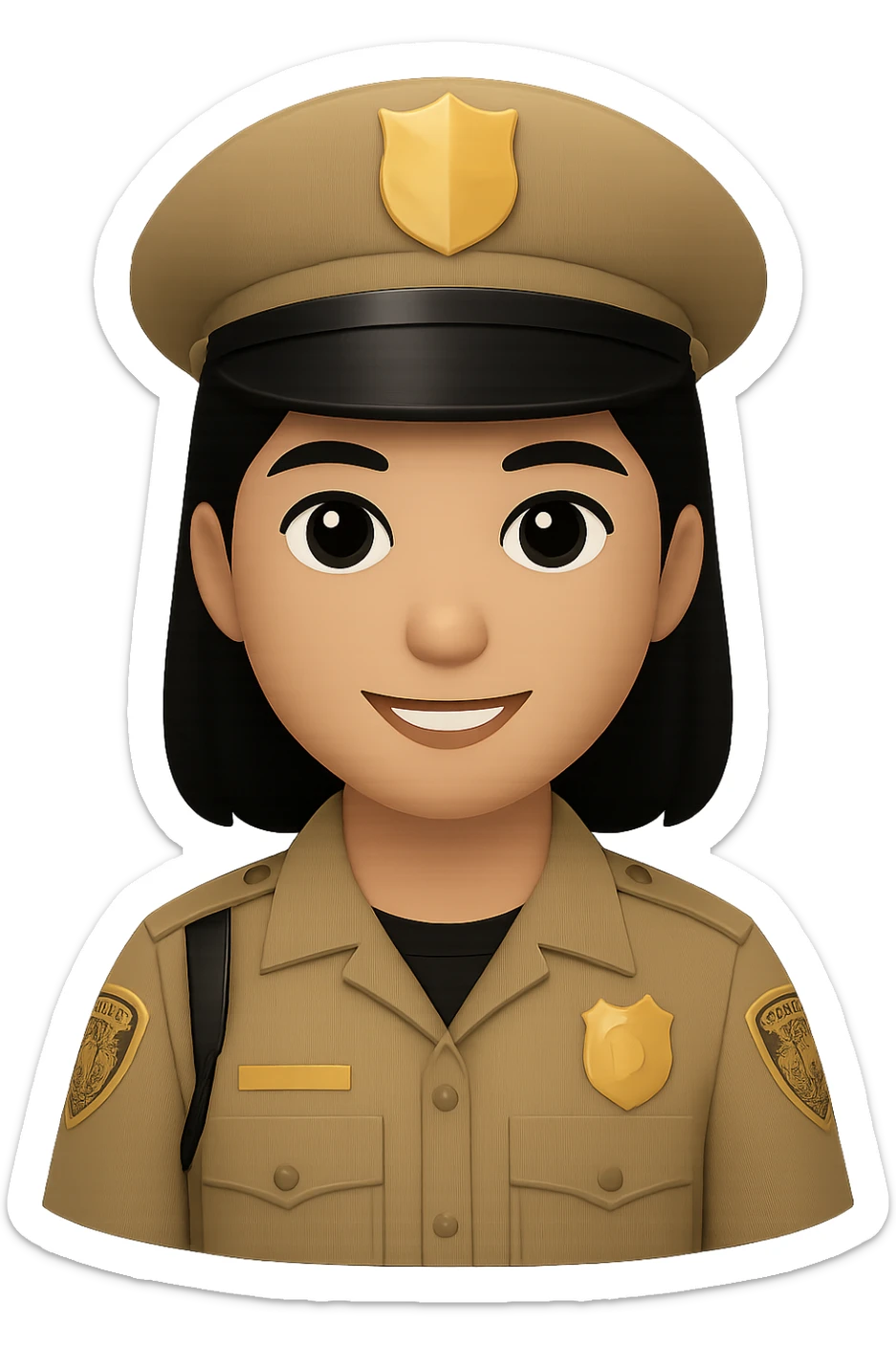 Change the hair to black and make the uniform only khaki, keep the style consistent with the original images. sticker