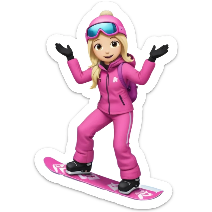 A snowboarder girl in a pink kosume full body blonde sticker