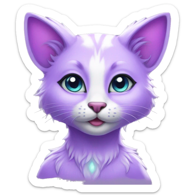 Kawaii bright lilac-colored fantasy ethereal anthro feline fursona animal creature sticker