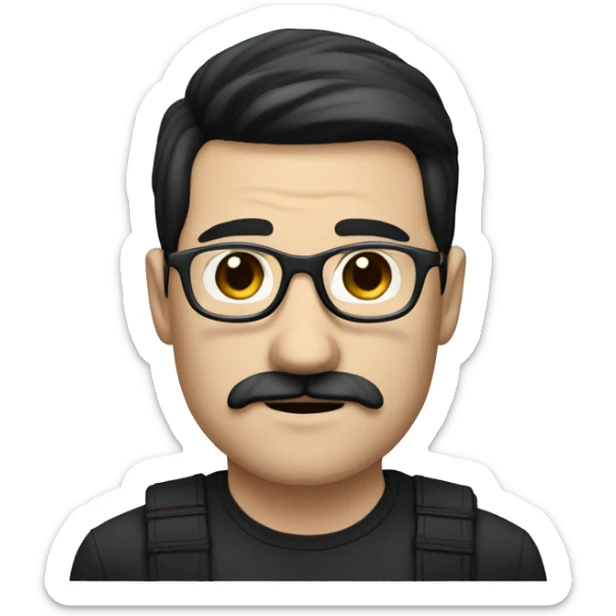 a white-skinned man with black straight hair, a black mustache and glasses sticker