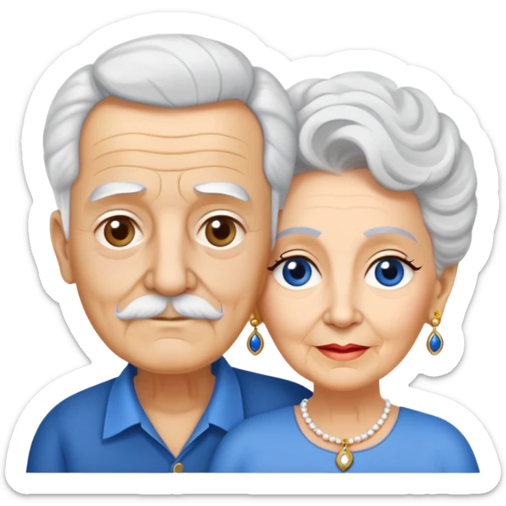 Una abuela italiana blanca con cabello corto blanco y aretes de oro, junto a su esposo abuelo de piel blanca italiano un poco gordo con pelo blanco corto y ojos azules  sticker