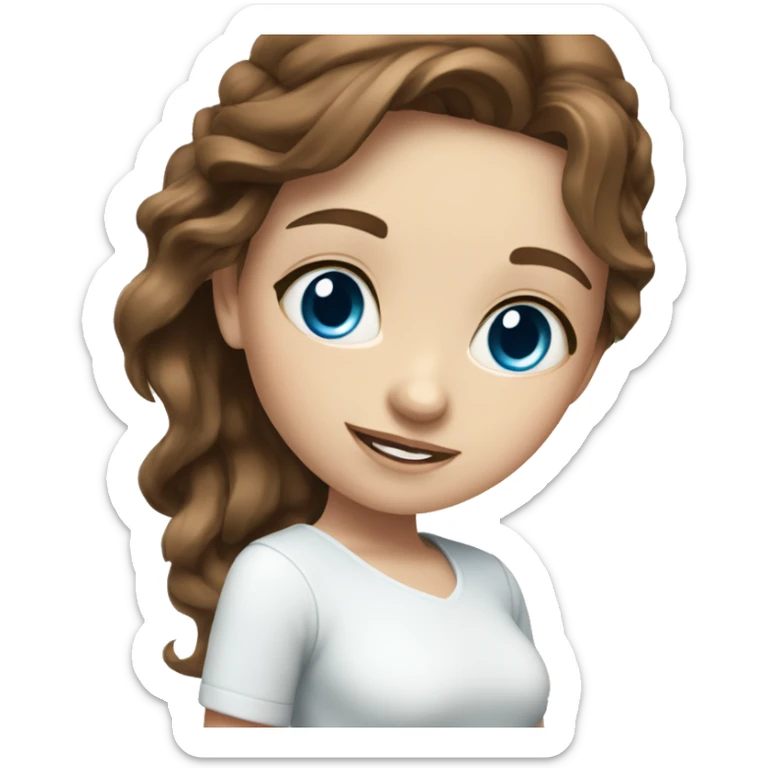beautiful girl with brown hair and blue eyes in white top sticker