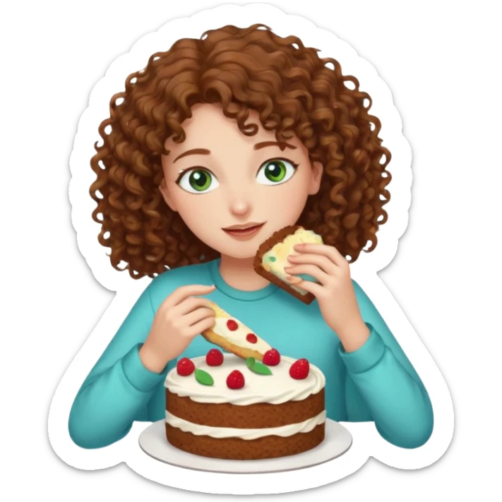Brown curly hair girl blue green eyes painting sleeping eating dancing listening to misic sticker