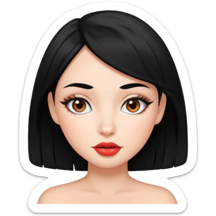Girl with black hair with lip filler And foxy eyes sticker