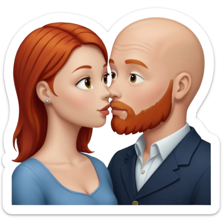 White Bald man with red beard kissing white girl with brown hair sticker