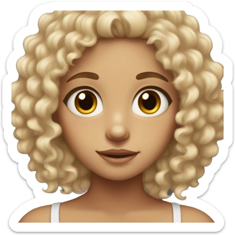 pale but tan skinned girl with 3a curly hair with brown eyes and two beauty marks in the middle of her left check  sticker