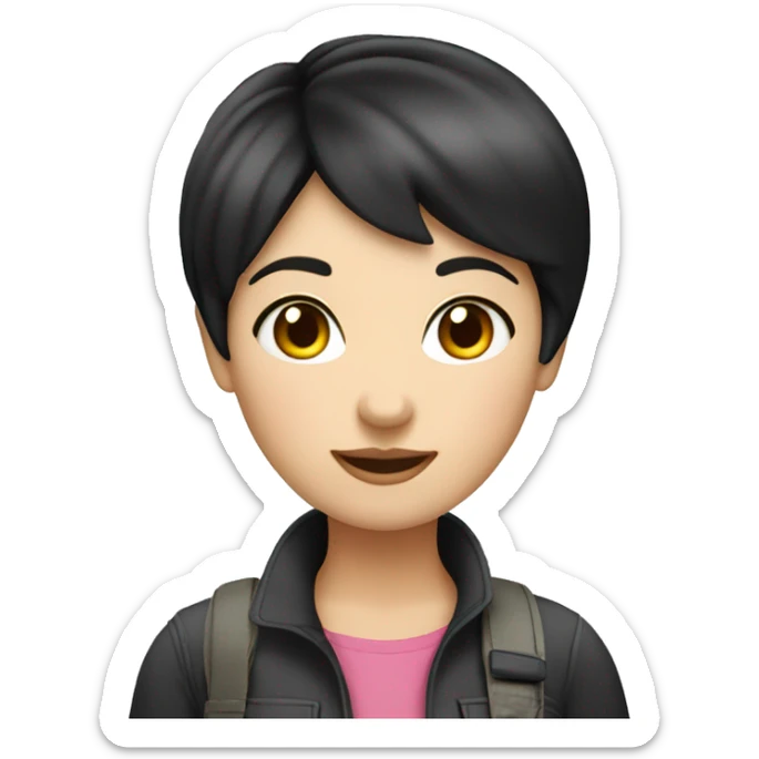 Girl tour guide with fair skin short black hair chubby face sticker