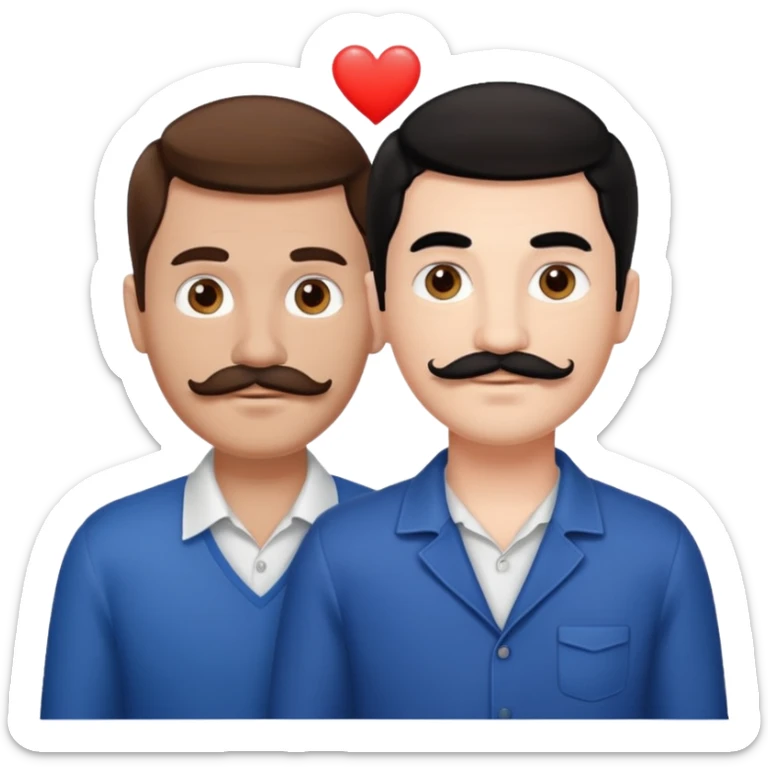 2 Guys being in love one brown hair with mustache and other black, white skin sticker
