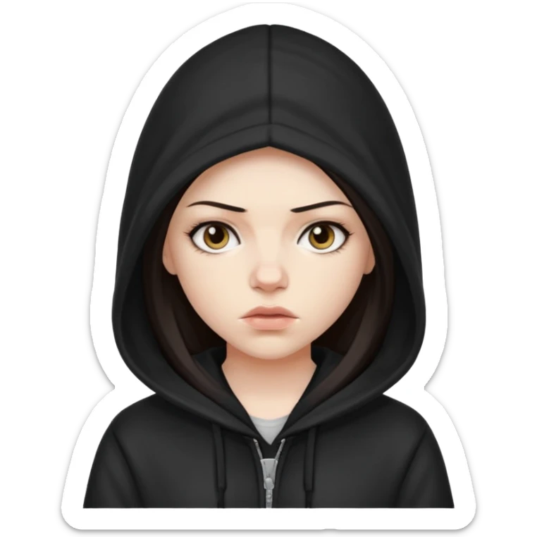 white girl with a hood on with dark hair looking like a rapper sticker