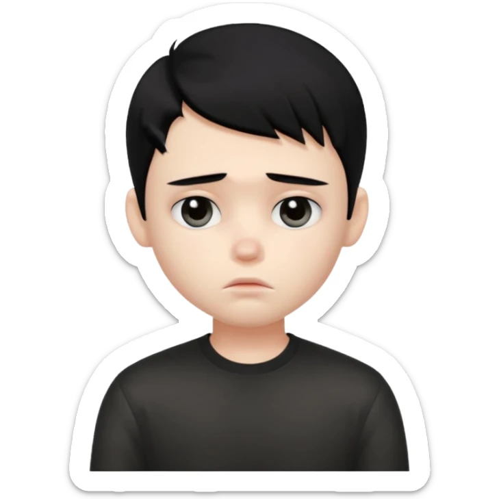 a PRETTY BRATZ boy with black long hair looking sad and covering his face sticker