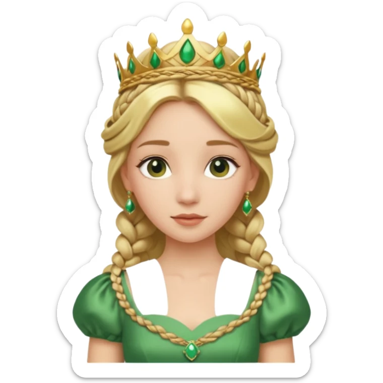 Princess in green Dress with Tiara, Braided Blonde Hair sticker