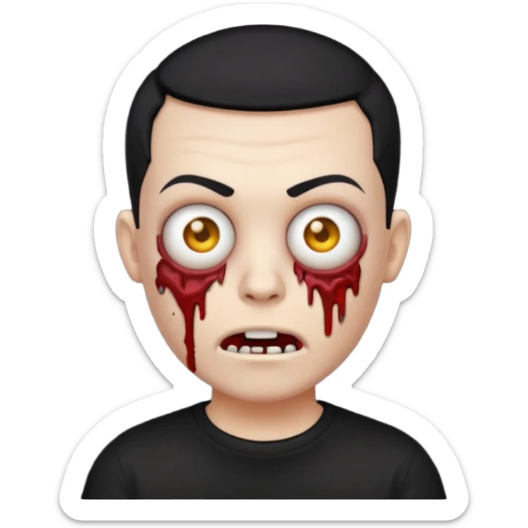 zombie emoji with buzz cut black hair and black t-shirt  sticker