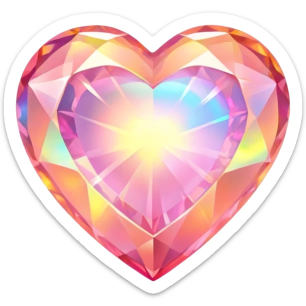 Heart cut pink fire opal gemstone with holographic rainbow plays of fire and brilliance sticker