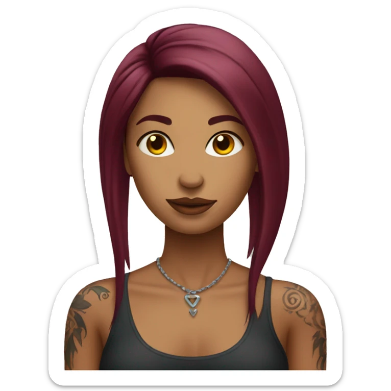 Tattooed woman with long straight burgundy hair sticker