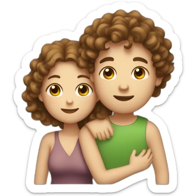 Couple, hugging, man with brown curly hair and blue eyes. chubby woman with long light brown curly hair and blue-green eyes. sticker