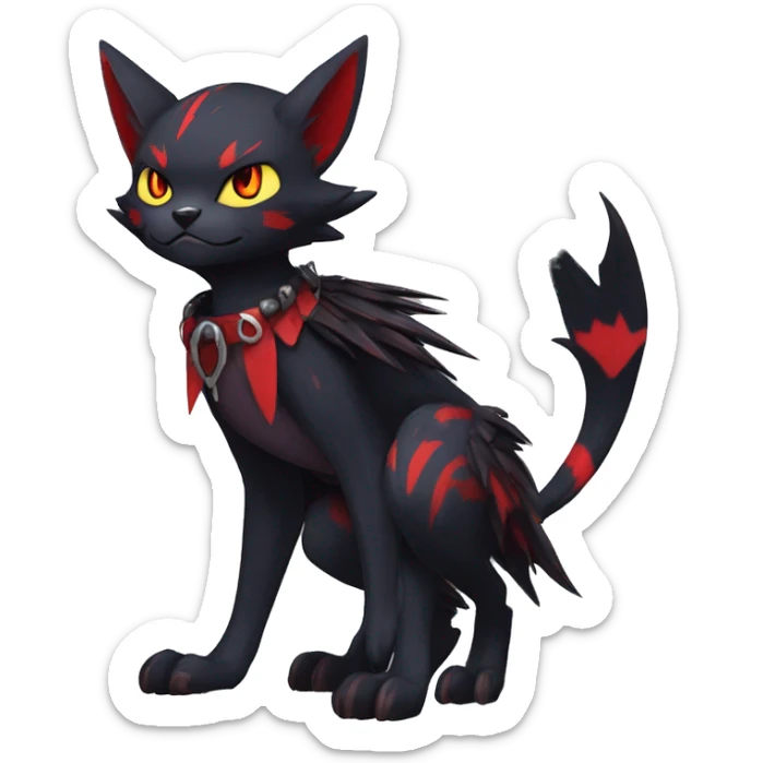 Black Anthro Cool Punk Noibat-Litten-Fakemon-fursona with fangs and red markings Full Body sticker