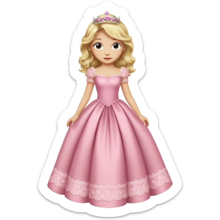 blond wavy beautiful princess full body in pink dress dress elegant sticker